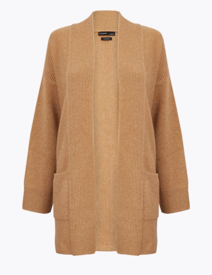 Marks & Spencer Cashmere Longline Relaxed Fit Cardigan Camel