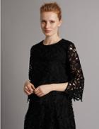 Marks & Spencer Floral Lace 3/4 Sleeve Shell Top Black