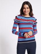 Marks & Spencer Pure Cotton Striped Ruffle Jumper Multi
