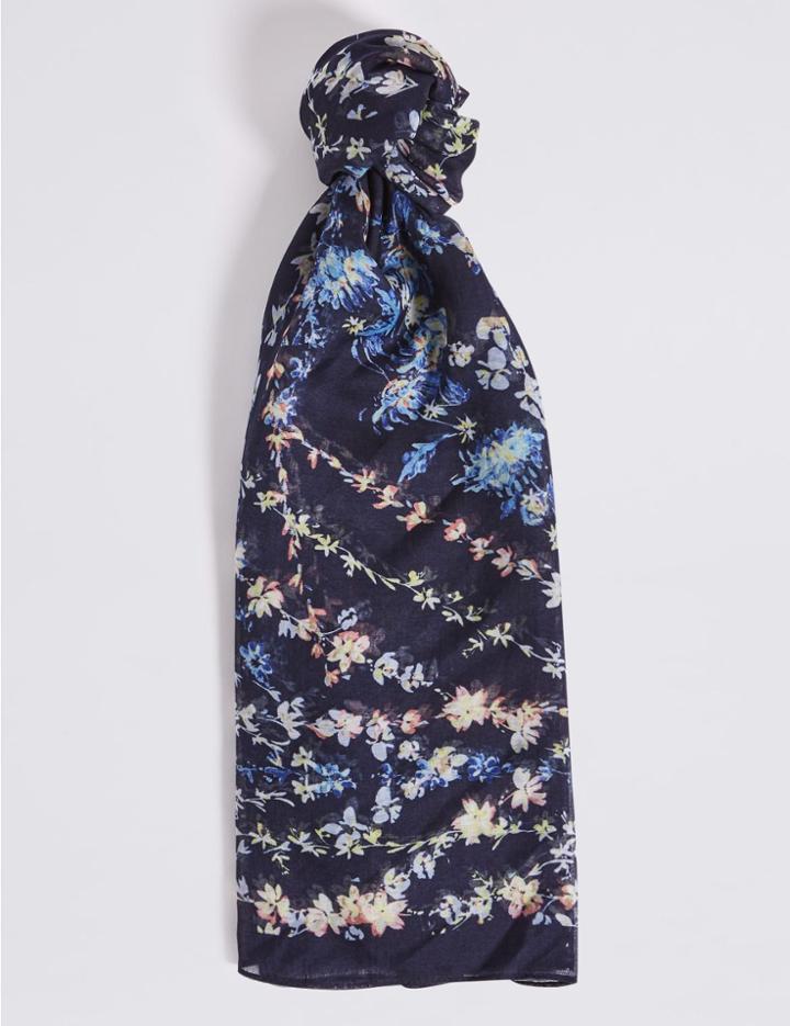 Marks & Spencer Scatter Floral Print Scarf Navy Mix