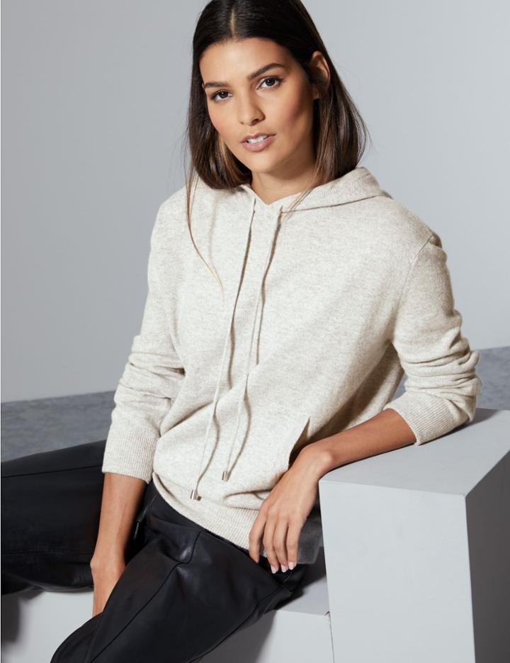 Marks & Spencer Pure Cashmere Hooded Jumper Grey Mix