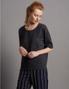 Marks & Spencer Tie Back Half Sleeve Jersey Top Navy