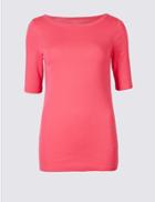 Marks & Spencer Pure Cotton Round Neck Half Sleeve T-shirt Bright Pink