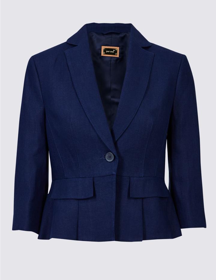 Marks & Spencer Pure Linen Single Breasted Blazer Dark Midnight