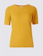 Marks & Spencer Cashmilon&trade; Round Neck Short Sleeve Jumper Antique Brass