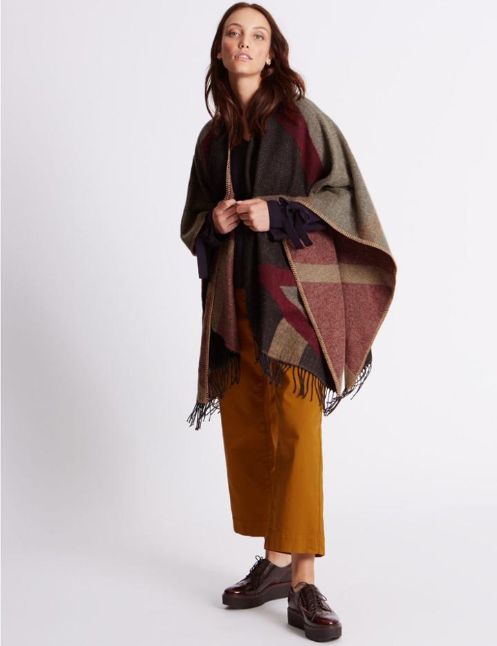 Marks & Spencer Checked Tassel Wrap Red Mix
