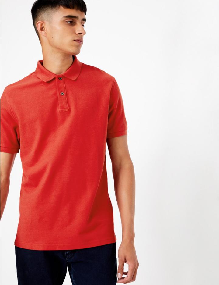 Marks & Spencer Pure Cotton Polo Shirt Bright Red