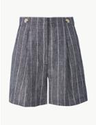 Marks & Spencer Pure Linen Striped Shorts Navy Mix