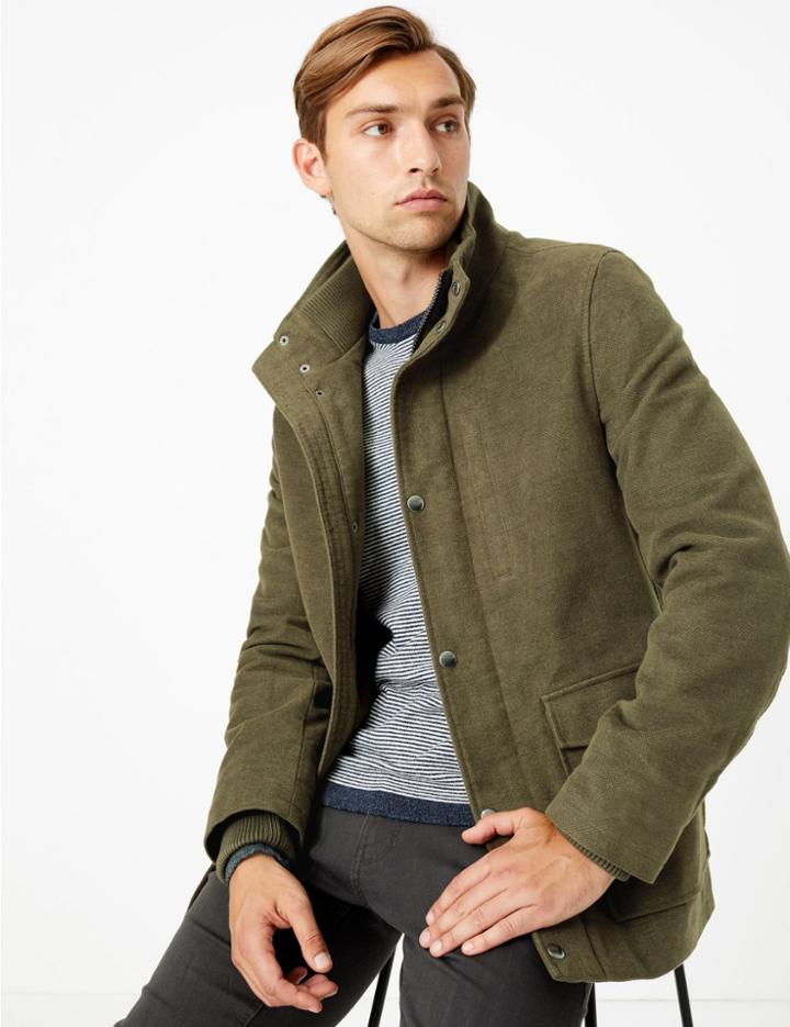 Marks & Spencer Cotton Rich Funnel Neck Jacket Khaki