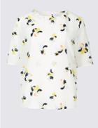 Marks & Spencer Printed Round Neck Half Sleeve Shell Top Ivory Mix