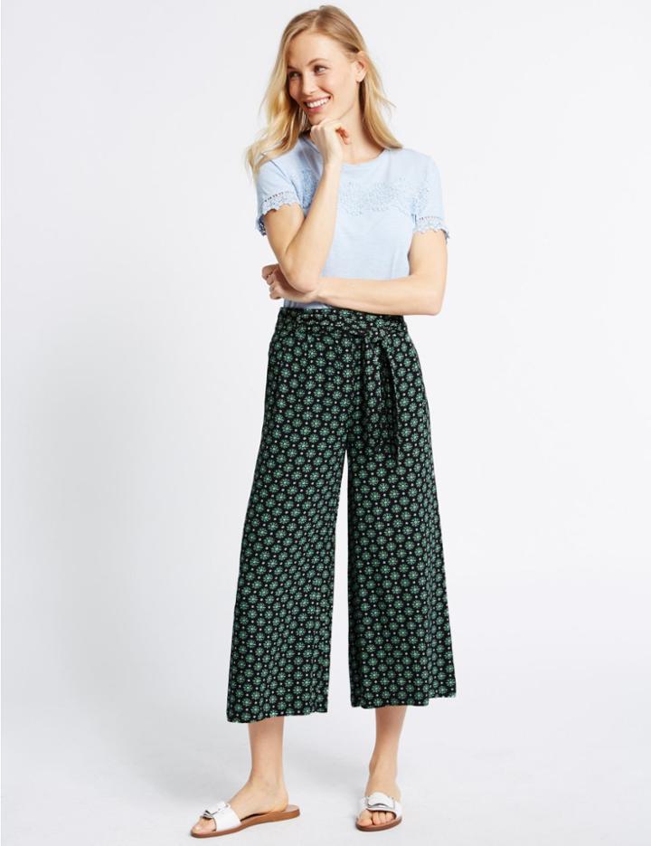 Marks & Spencer Printed Cropped Culottes Navy Mix