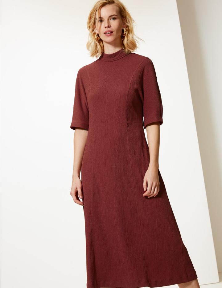 Marks & Spencer Textured Jersey Column Midi Dress Brandy