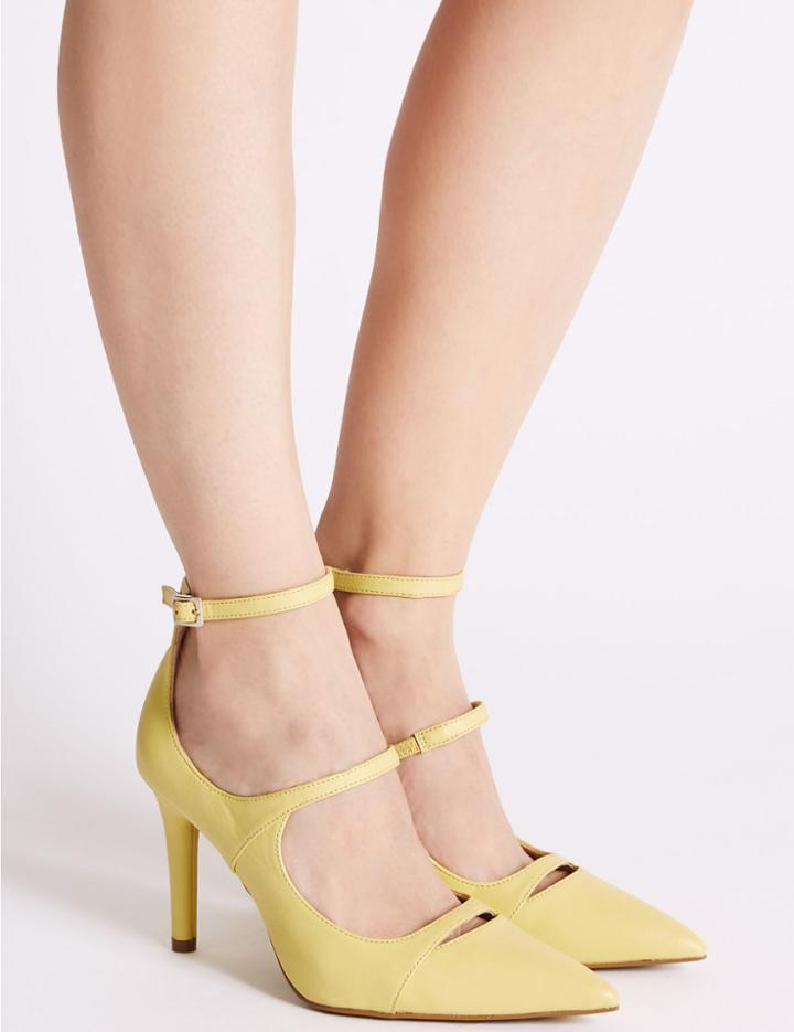 Marks & Spencer Stiletto Heel Strap Court Shoes Dark Ochre