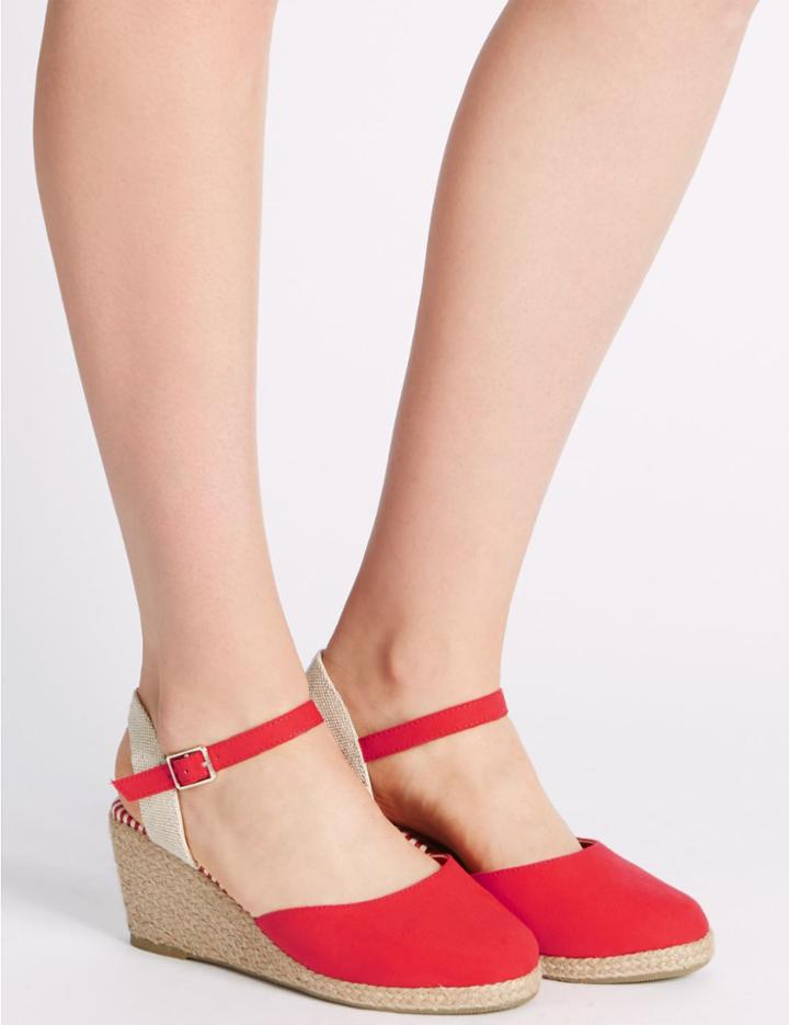 Marks & Spencer Wide Fit Wedge Heel Closed Toe Espadrilles Red