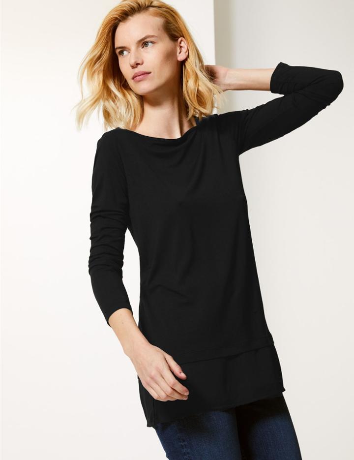 Marks & Spencer Square Neck Long Sleeve Tunic Top Black