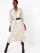 Marks & Spencer Floral Print Relaxed Midi Dress Ivory Mix