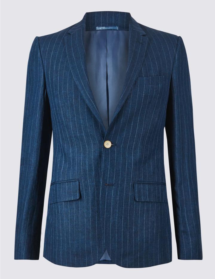 Marks & Spencer Pure Linen Slim Fit Jacket Dark Blue