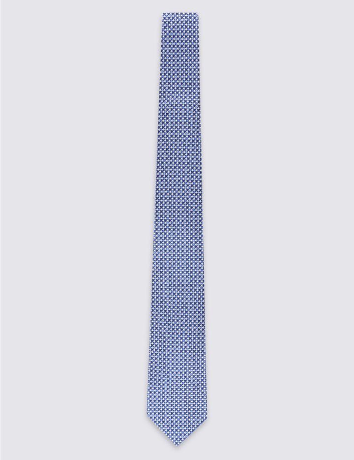 Marks & Spencer Pure Silk Semi Textured Tie Blue Mix