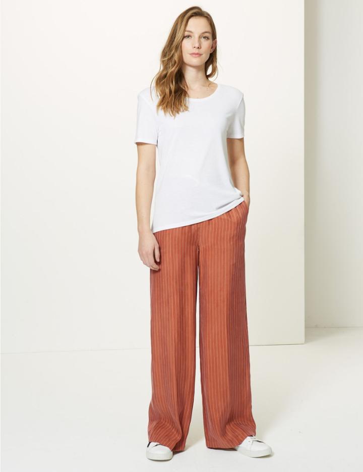 Marks & Spencer Striped Wide Leg Trousers Ginger
