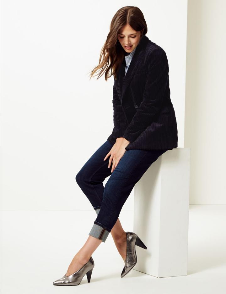 Marks & Spencer Double Breasted Corduroy Blazer Navy