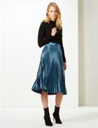 Marks & Spencer Velvet Pleated Midi Skirt Dark Marine