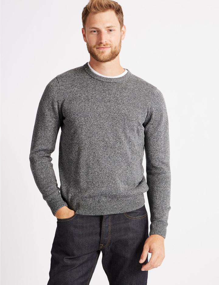 Marks & Spencer Pure Cotton Crew Neck Jumper Mid Grey