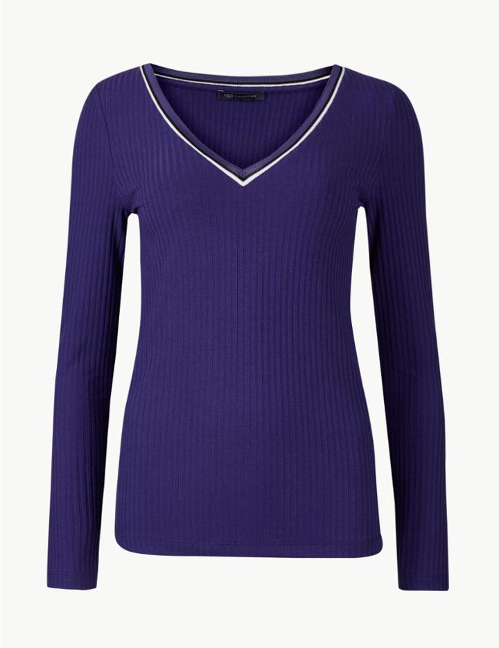 Marks & Spencer V-neck Long Sleeve Top Purple