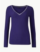 Marks & Spencer V-neck Long Sleeve Top Purple