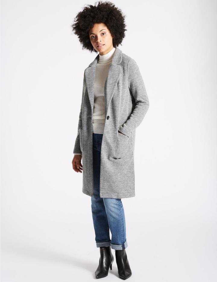 Marks & Spencer Textured One Button Jacket Silver Grey