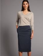 Marks & Spencer Wool Blend Pencil Midi Skirt Navy