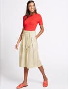 Marks & Spencer Linen Rich Belted A-line Midi Skirt Stone Mix