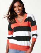 Marks & Spencer Pure Cotton Colour Block V-neck Jumper Orange Mix