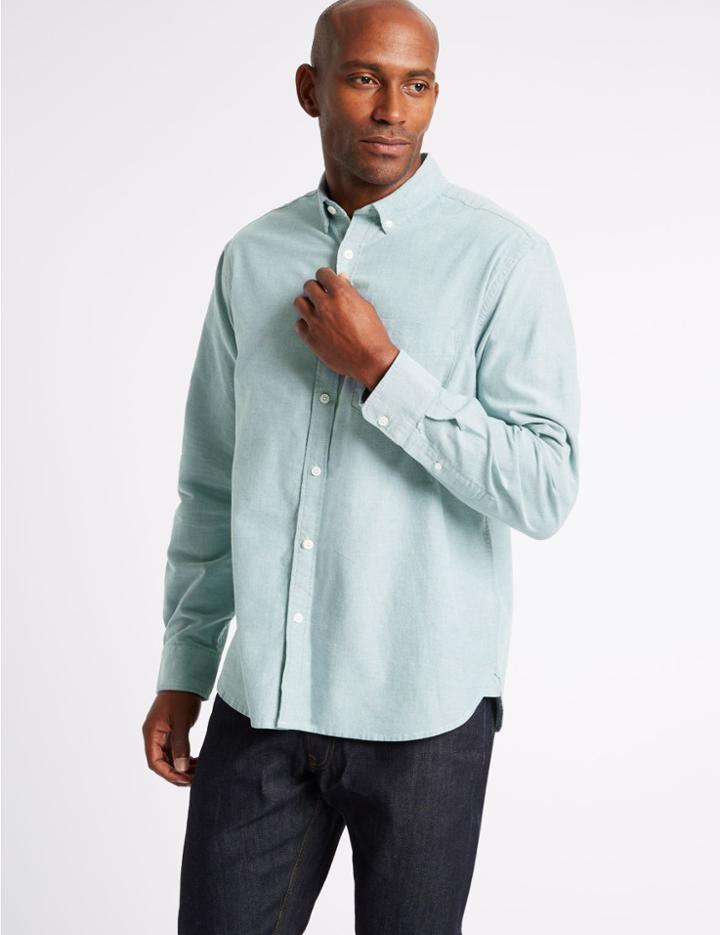 Marks & Spencer Pure Cotton Plain Oxford Shirt Teal