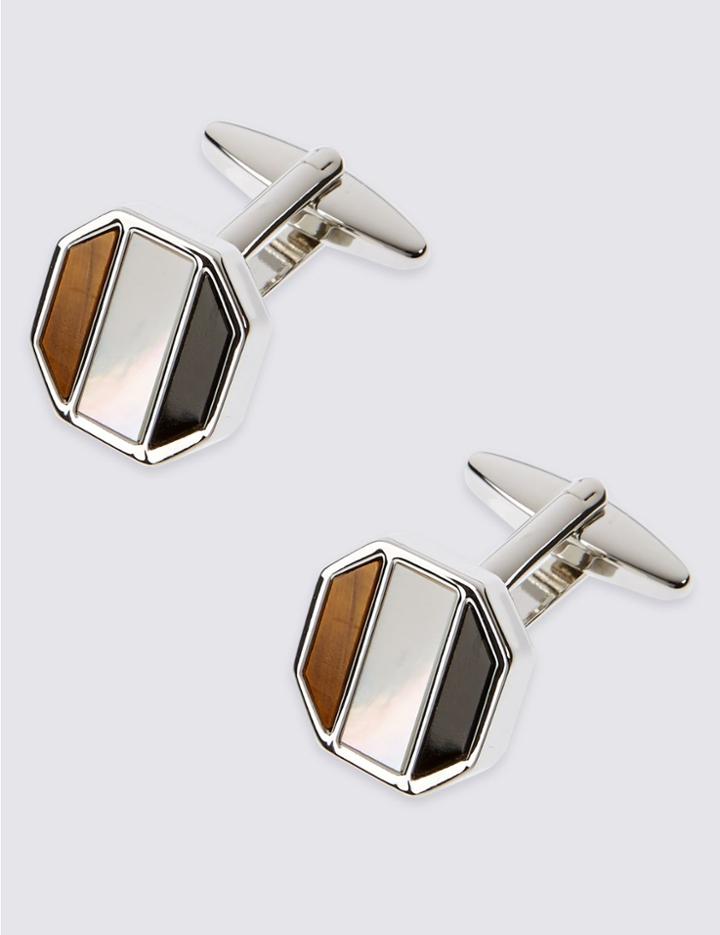 Marks & Spencer Octagon Semi Precious Stripe Cufflinks White Mix