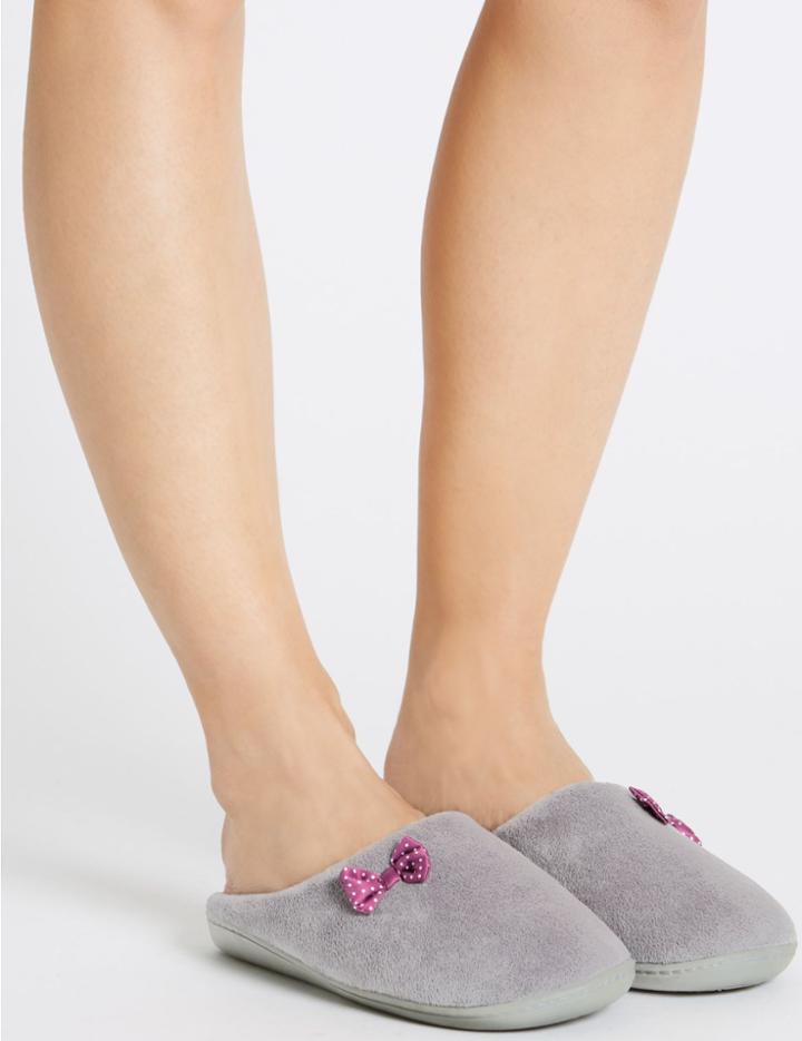 Marks & Spencer Spotted Bow Mule Slippers Dark Grey