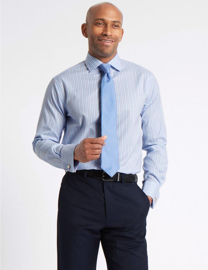 Marks & Spencer Pure Cotton Easy To Iron Tailored Fit Shirt Light Blue Mix