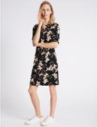 Marks & Spencer Floral Print Tunic Dress Black Mix