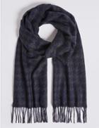 Marks & Spencer Pure Cashmere Dogtooth Woven Scarf Navy/grey