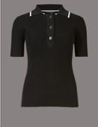 Marks & Spencer Textured Collared Neck Short Sleeve Jumper Black Mix