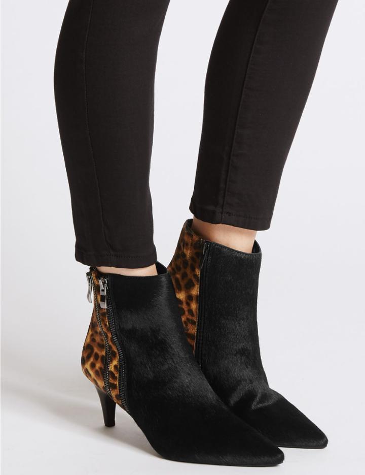 Marks & Spencer Leather Kitten Heel Double Zip Ankle Boots Black Mix