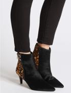 Marks & Spencer Leather Kitten Heel Double Zip Ankle Boots Black Mix