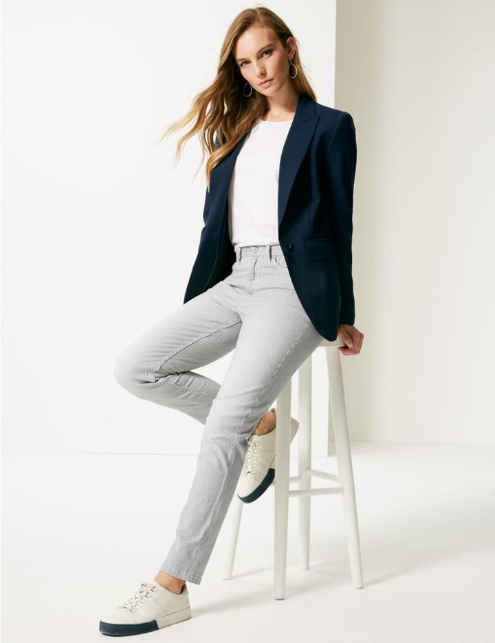 Marks & Spencer Striped High Waist Jeans Blue Mix