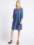 Marks & Spencer Denim Embroidered Tunic Midi Dress Blue