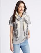 Marks & Spencer Cotton Rich Striped Tassel Scarf Natural Mix