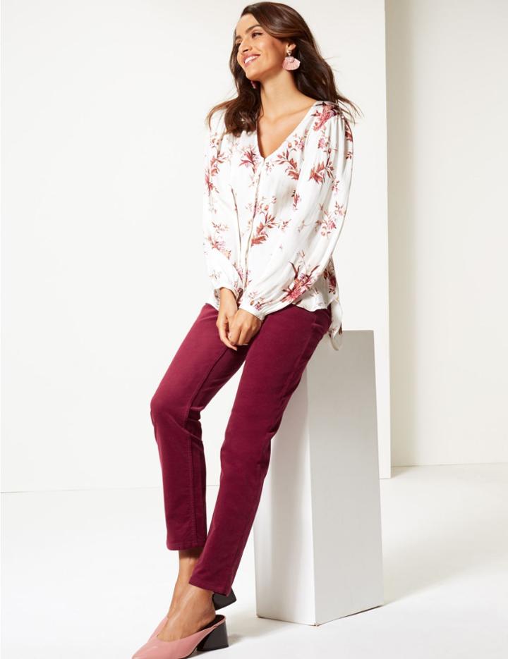 Marks & Spencer Cotton Rich Corduroy Slim Leg Trousers Burgundy