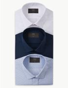 Marks & Spencer 3 Pack Cotton Blend Slim Fit Shirts Blue Mix