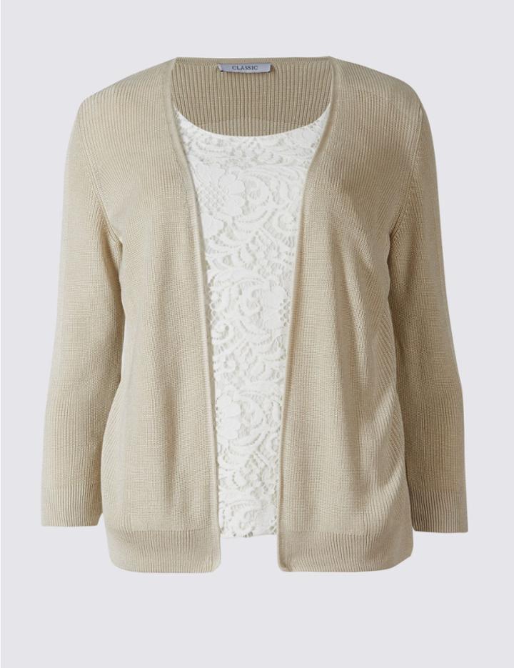 Marks & Spencer Lace Front Long Sleeve Cardigan Apricot