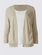 Marks & Spencer Lace Front Long Sleeve Cardigan Apricot