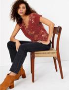 Marks & Spencer Floral V Neck Relaxed Fit Blouse Red Mix