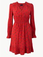 Marks & Spencer Petite Floral Print Waisted Dress Red Mix